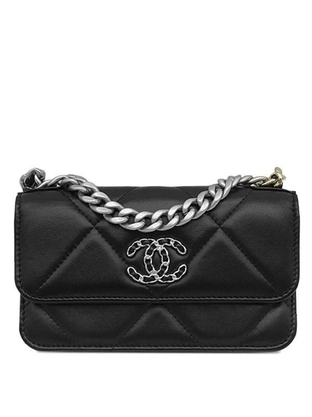 Chanel Chain Wallet Chanel 19 Clutch Lambskin Black Silver